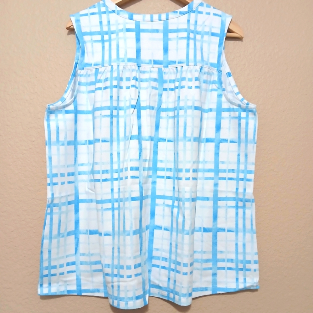 Denim & Co. Women's Blue Plaid Sleeveless Top - Picture 2 of 6